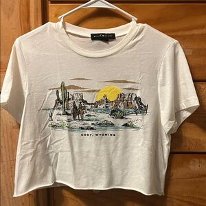 White Graphic Crop Top by Social Scene